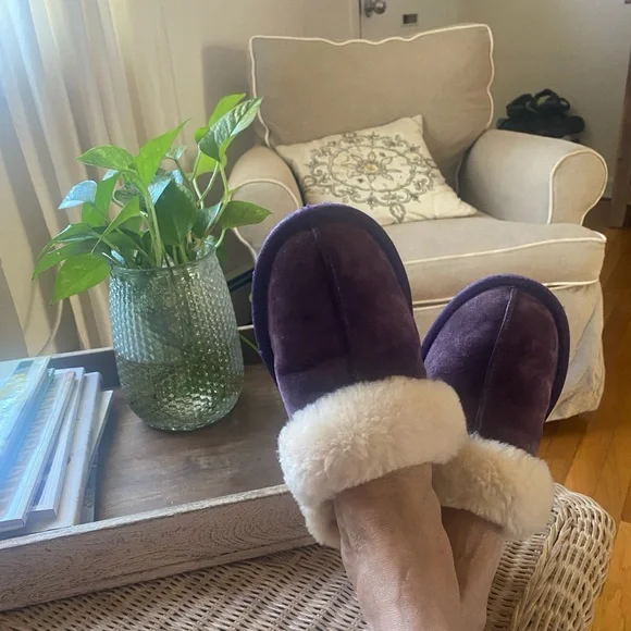 UGG Plum and Cream Shearling Slippers - Picture 5 of 5